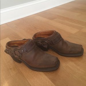 Frye belted harness mules